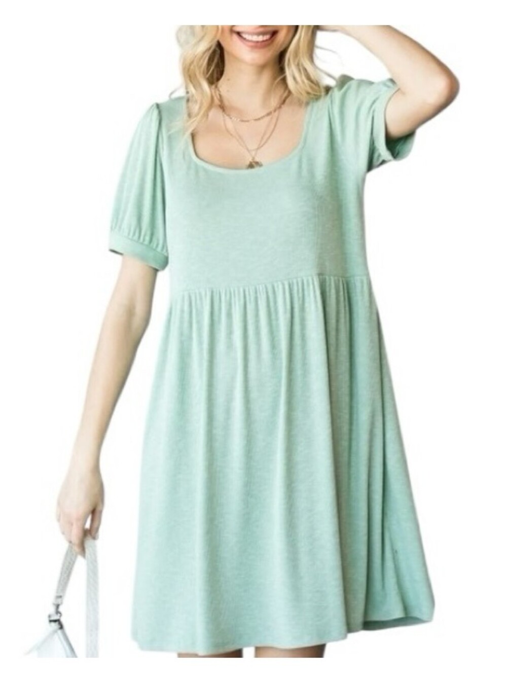 Pretty Love Mint Ribbed Scoop Neck Babydoll Dress